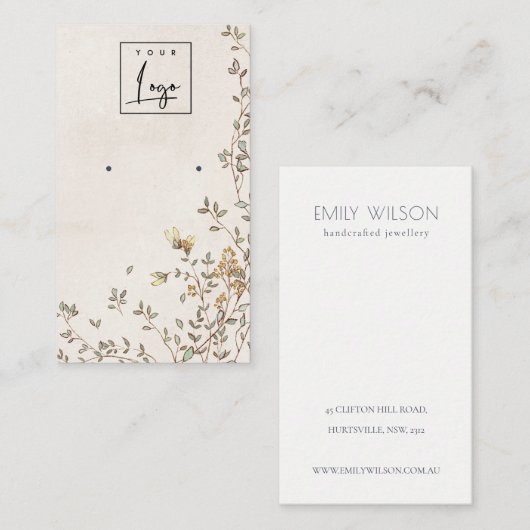 ダスクエレガントフローラつる植物ロゴイヤリングディスプレイ 名刺 (正面/裏面)