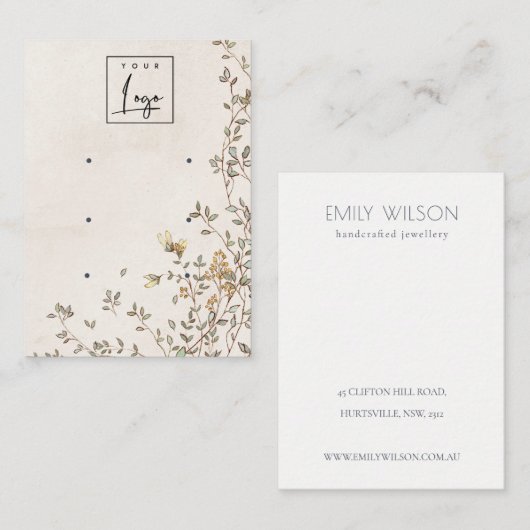 ダスクエレガントフローラつる植物ロゴ3イヤリングディスプレイ 名刺 (正面/裏面)