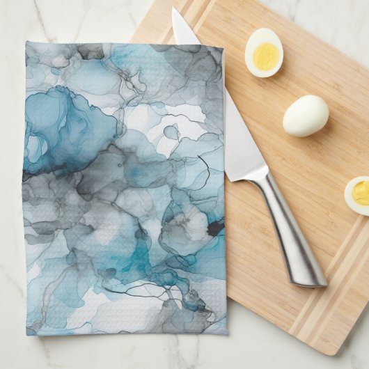 ダスクブルーグレーアルコール液体インクの渦巻き旋回 キッチンタオル (四つ折り)