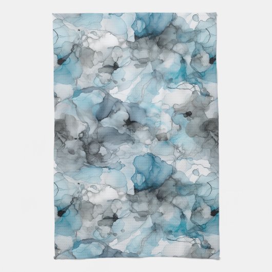 ダスクブルーグレーアルコール液体インクの渦巻き旋回 キッチンタオル (縦)