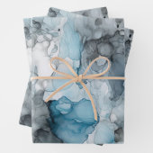 ダスクブルーグレーアルコール液体インクの渦巻き旋回 ラッピングペーパーシート (インサイチュ)