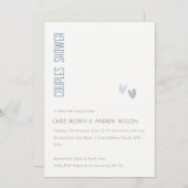 ダスクミニマルエレガントリのブルーハートカップルのシャワー 招待状 (正面/裏面)