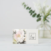 ダスクモダンな赤面水彩牡丹フローラロゴ 名刺 (スタンド正面)