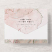 ダスクモダン赤面ピンクローズ金ゴールドアゲ結婚ートAL オールインワン招待状 (裏面)