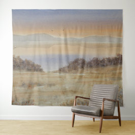 ダスクレイク赤面ウォーターカラーランドスケーププリント タペストリー