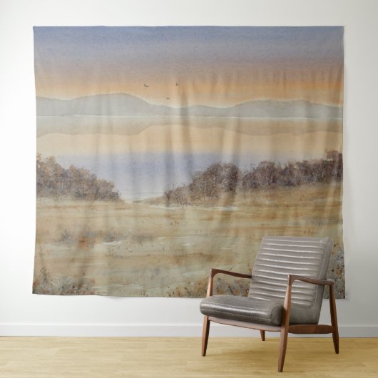 ダスクレイク赤面ウォーターカラーランドスケーププリント タペストリー (インサイチュ(横))