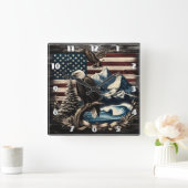 ダスク威厳のあるでアメリカの風景を越えた鷲 スクエア壁時計 (ホーム)