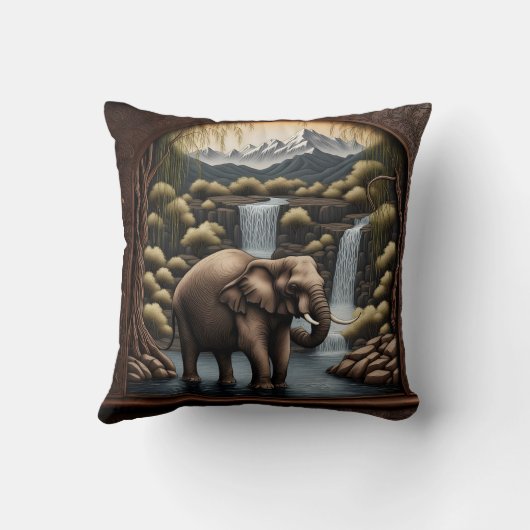 ダスク威厳のあるでゾウが滝をカスケード クッション (裏面)