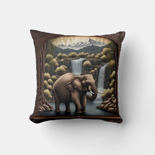 ダスク威厳のあるでゾウが滝をカスケード クッション (正面)