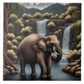 ダスク威厳のあるでゾウが滝をカスケード タイル (正面)