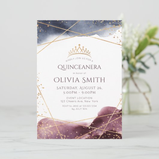 ダスク水彩幾何学模様モダンキンセアニェラ 招待状 (スタンド正面)