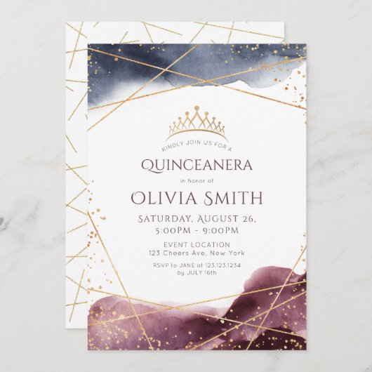 ダスク水彩幾何学模様モダンキンセアニェラ 招待状 (正面/裏面)