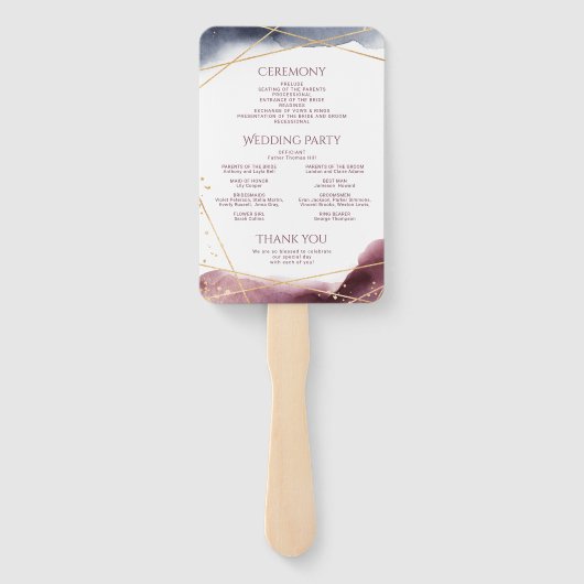 ダスク水彩幾何学的モダン結婚式 プログラム ハンドファン (裏面)