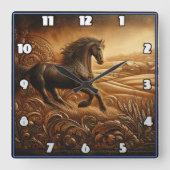 ダスク走で横向き素朴のの馬 スクエア壁時計 (正面)