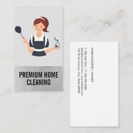 ダスター付きメイドとクリーニングスプレー 名刺 (正面/裏面)