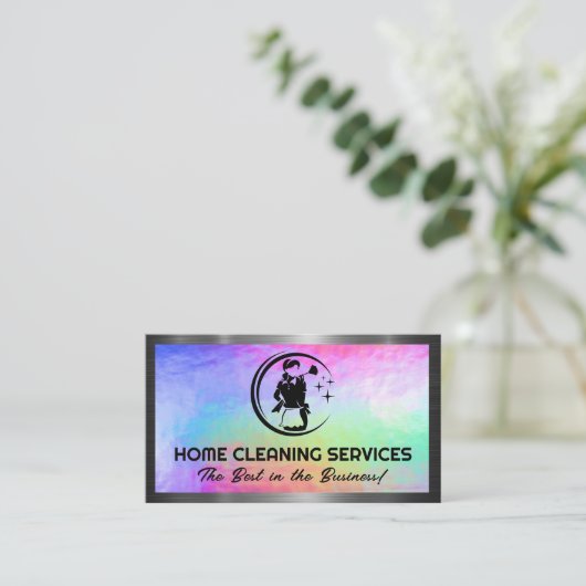 ダスター付きメイド |背カラフル景 名刺 (スタンド正面)