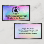 ダスター付きメイド |背カラフル景 名刺 (正面/裏面)