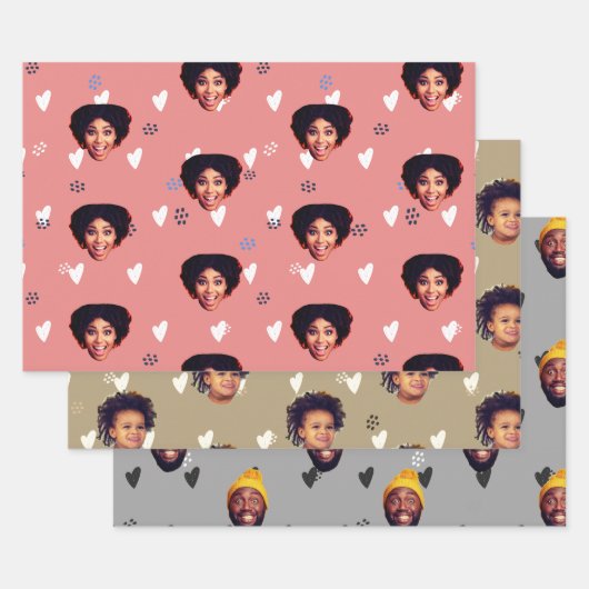 ダスティおもしろいカラーに関するファミリー顔とハート ラッピングペーパーシート (セット)