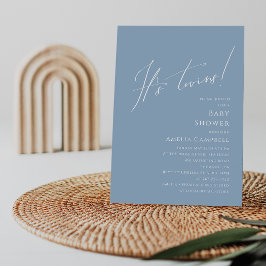 ダスティお洒落ブルー双子の赤ちゃんシャワー 招待状