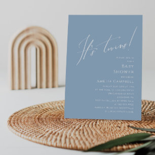 ダスティお洒落ブルー双子の赤ちゃんシャワー 招待状