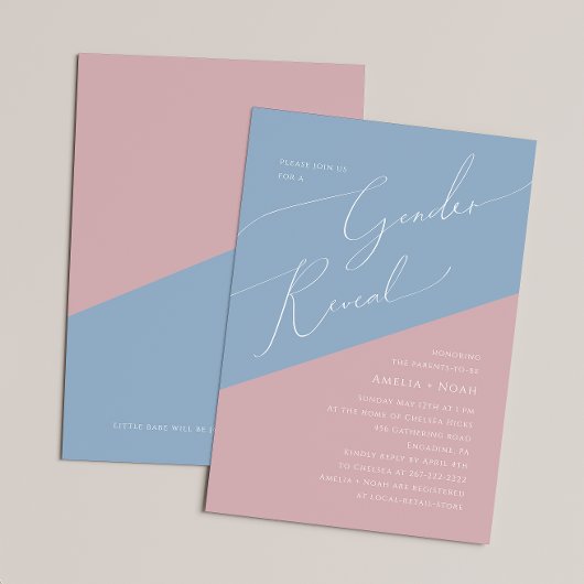 ダスティお洒落ブルー/バラベビー性別の表示 招待状