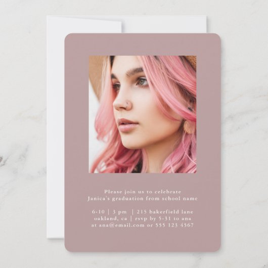 ダスティかわいらしバラ2枚写真卒業パーティー 招待状 (裏面)