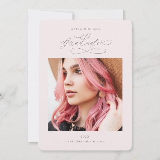 ダスティかわいらしバラ2枚写真卒業パーティー 招待状 (正面)