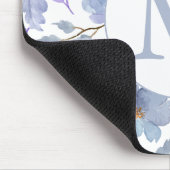 ダスティかわいらしブルー薄紫水色フローラモノグラム マウスパッド (コーナー)