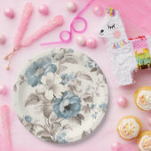 ダスティかわいらしブルー/ライトブラウンフローラ ペーパープレート (パーティー)