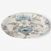 ダスティかわいらしブルー/ライトブラウンフローラ ペーパープレート (アングル)