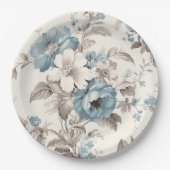 ダスティかわいらしブルー/ライトブラウンフローラ ペーパープレート (正面)