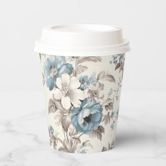 ダスティかわいらしブルー/ライトブラウンフローラ 紙コップ (正面)