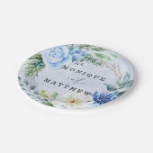 ダスティとネイビーブルーのフローラ結婚ズ ペーパープレート (アングル)