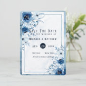 ダスティとネイビー絵を描ブルー牡丹は日付カードを保存 招待状 (スタンド正面)