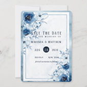 ダスティとネイビー絵を描ブルー牡丹は日付カードを保存 招待状 (正面)