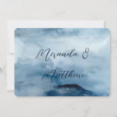 ダスティとネイビー絵を描ブルー牡丹結婚の感謝 招待状 (裏面)