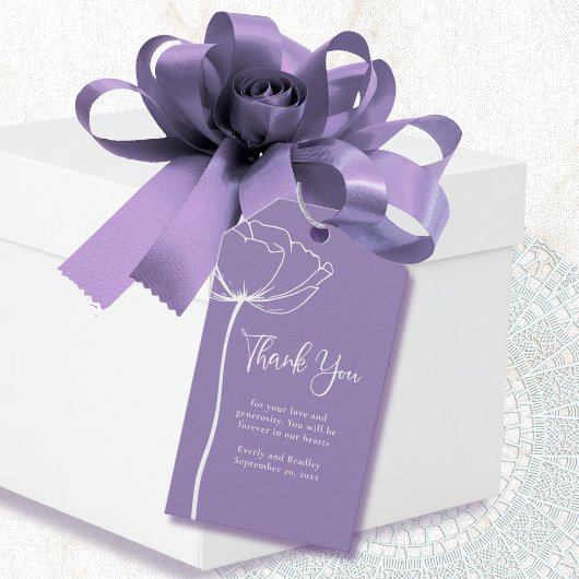 ダスティはっきりしたパープルシンプルフローラ結婚ズ・サンキュー ギフトタグ