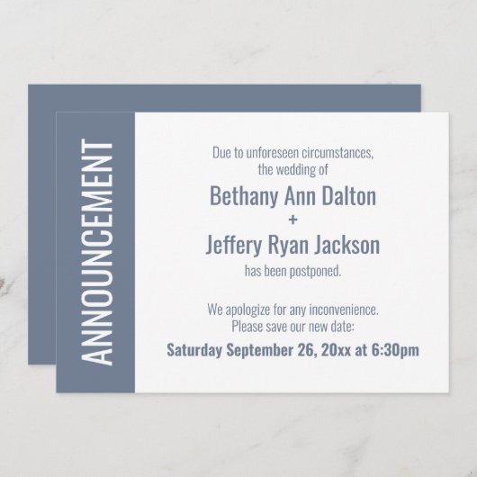 ダスティはっきりした・ブルーが結婚延期した発表 招待状 (正面/裏面)