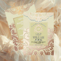 ダスティアイボリーローズクラシックゴールド結婚モノグラムボホ