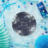 ダスティアンドネイビーブルーボタニカルフローラブライダルシャワー ペーパープレート (パーティー)