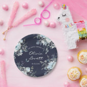 ダスティアンドネイビーブルーボタニカルフローラブライダルシャワー ペーパープレート (パーティー)