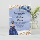 ダスティアンドネイビー金ゴールドガールキンセアニェラ誕生日 招待状 (スタンド正面)