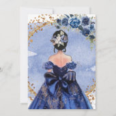 ダスティアンドネイビー金ゴールドガールキンセアニェラ誕生日 招待状 (裏面)