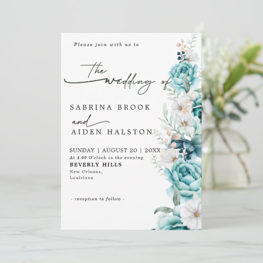 ダスティエメラルドグリーナリーホワイト結婚フローラ 招待状 (スタンド正面)