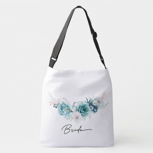 ダスティエメラルドグリーンホワイト結婚フローラの花嫁 クロスボディバッグ (裏面)