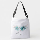 ダスティエメラルドグリーンホワイト結婚フローラの花嫁 クロスボディバッグ (正面)