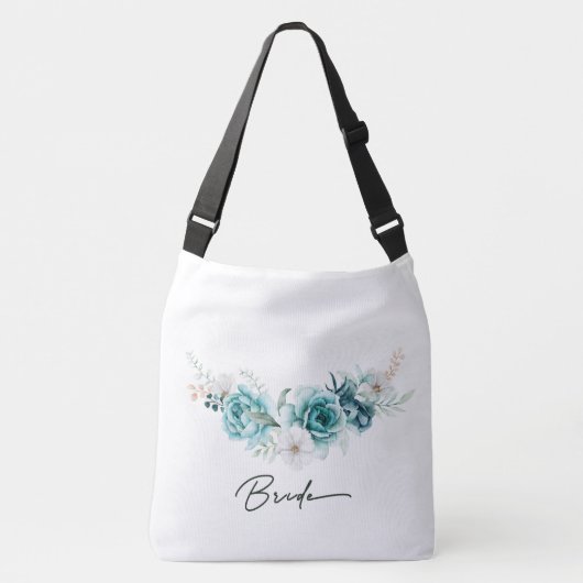 ダスティエメラルドグリーンホワイト結婚フローラの花嫁 クロスボディバッグ (正面)