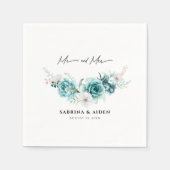 ダスティエメラルドグリーンホワイト結婚フローラ スタンダードカクテルナプキン (正面)