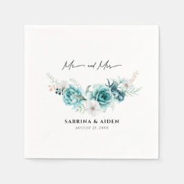 ダスティエメラルドグリーンホワイト結婚フローラ スタンダードカクテルナプキン