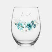 ダスティエメラルドグリーンホワイト結婚フローラ ステムなしワイングラス (裏面)